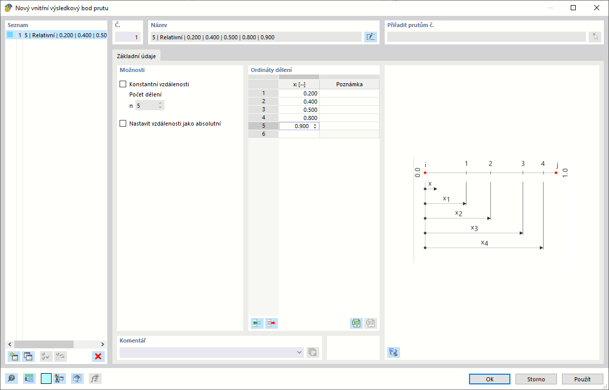 Dialog „Nový vnitřní výsledkový bod prutu“