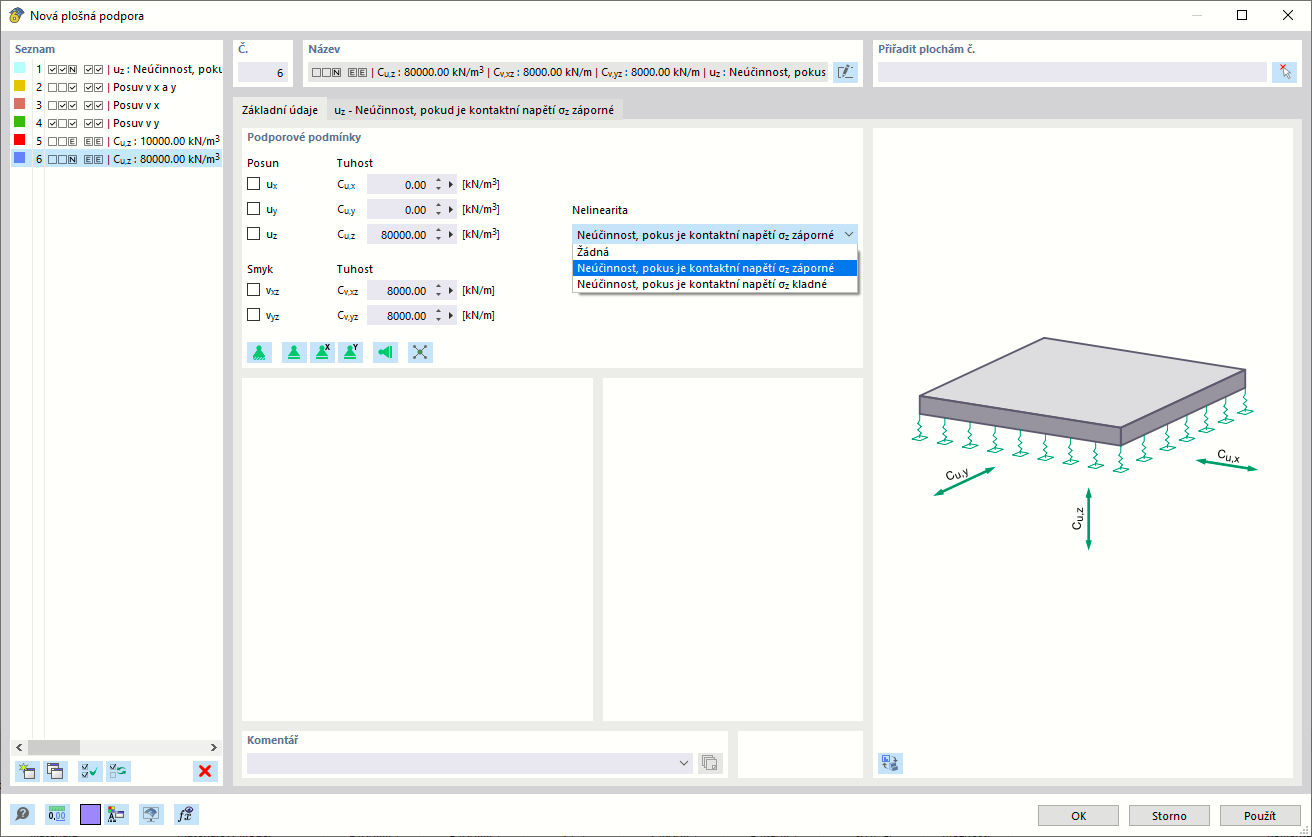 Dialog ' Nová plošná podpora '