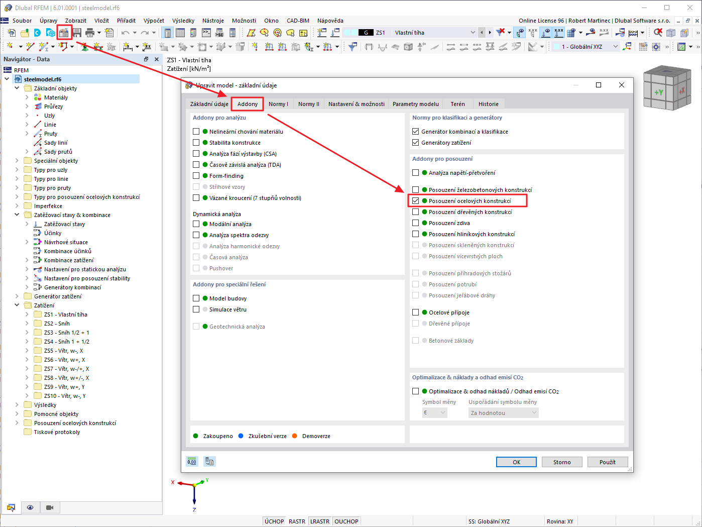 FAQ 005039 | Jak mohu otevřít addon pro posouzení oceli, dřeva nebo betonu (a dalších)?