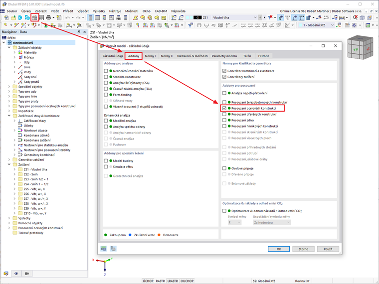 FAQ 005039 | Jak mohu otevřít addon pro posouzení oceli, dřeva nebo betonu (a dalších)?
