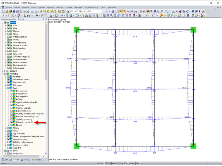 FAQ 005045 | Ich möchte die Stabergebnisse in der Draufsicht auswerten. Kann man die Ergebnisse in die XY-Ebene zeichnen lassen?