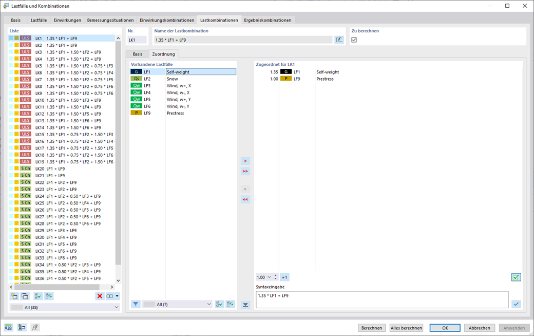 Funkce 001985 | Automaticky generované kombinace zatížení