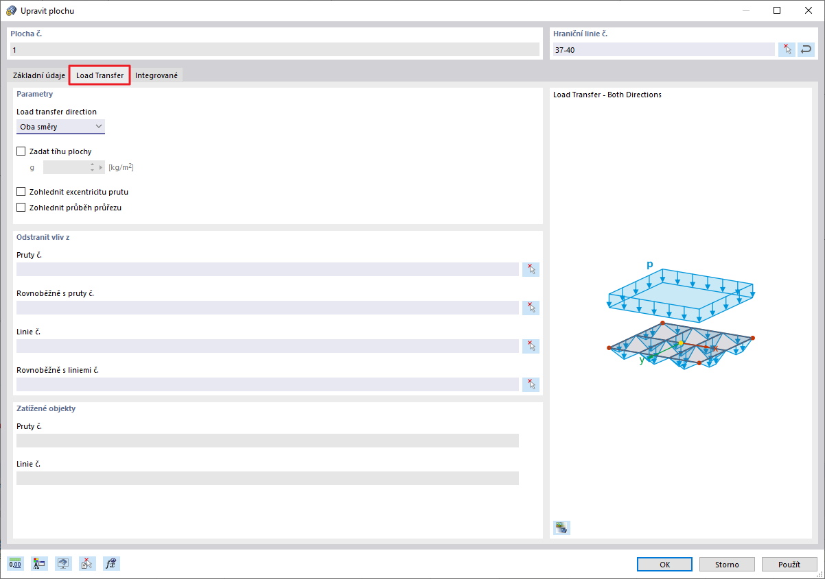 FAQ 005053 | Jaké jsou možnosti pro přerozdělení plošných zatížení na pruty rovinného prutového systému?