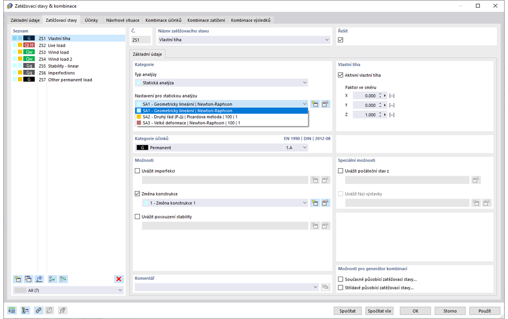 Funkce 002027 | Individuální nastavení parametrů výpočtu