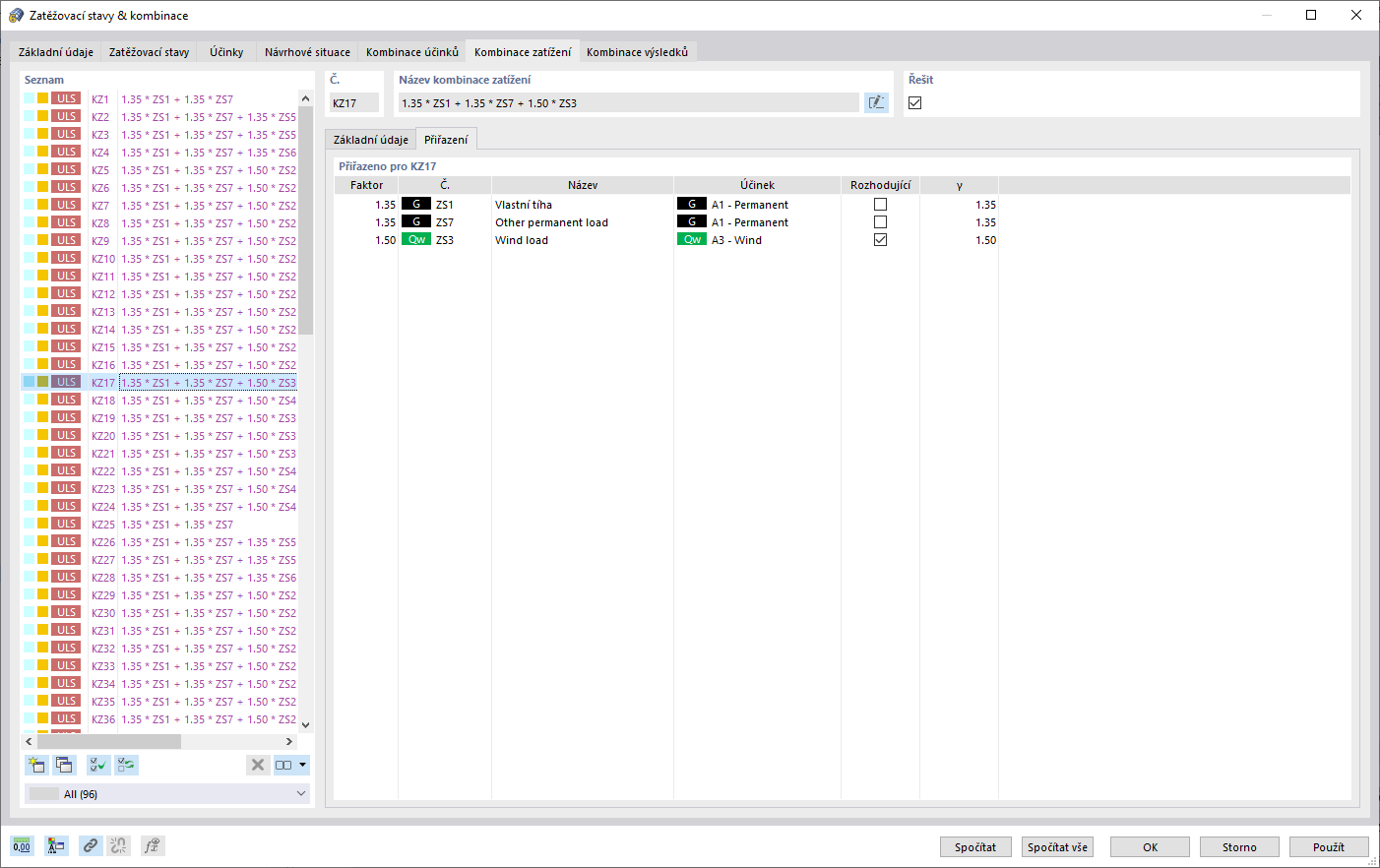 Funkce 002024 | Kombinace zatížení