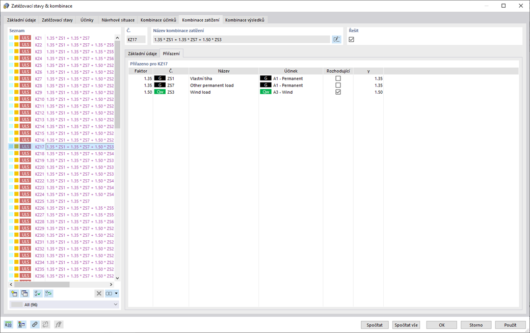 Funkce 002024 | Kombinace zatížení