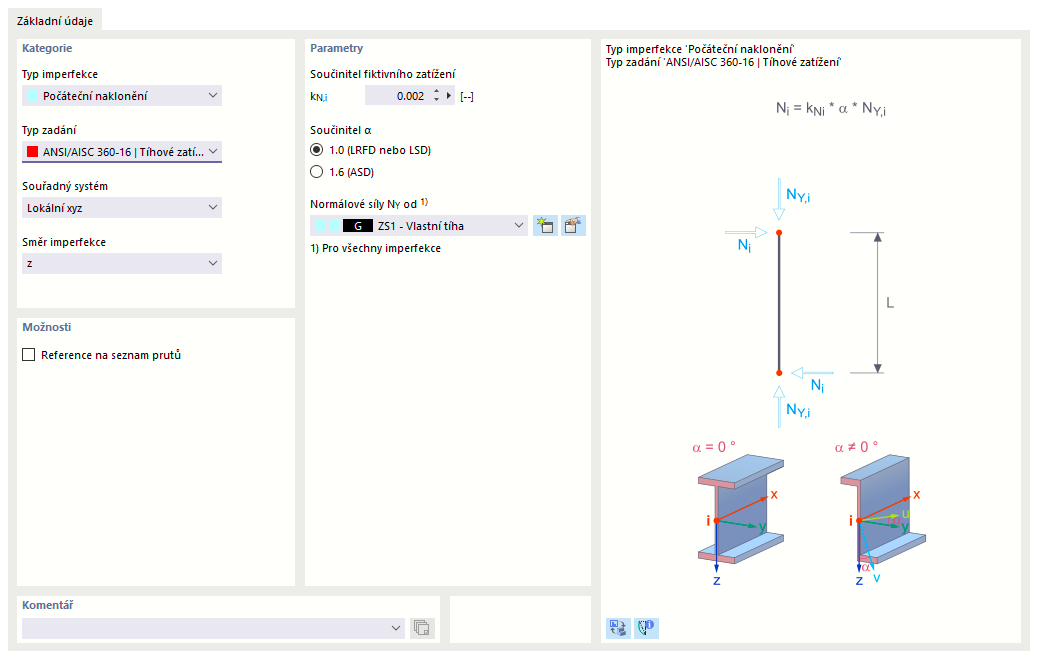 Parametry pro sklon podle ANSI/AISC