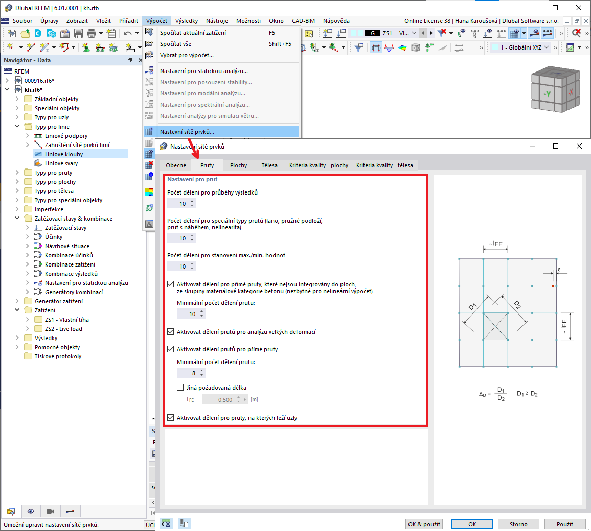 FAQ 005068 | Kde mohu nastavit počet dělení prutů například pro průběhy výsledků?