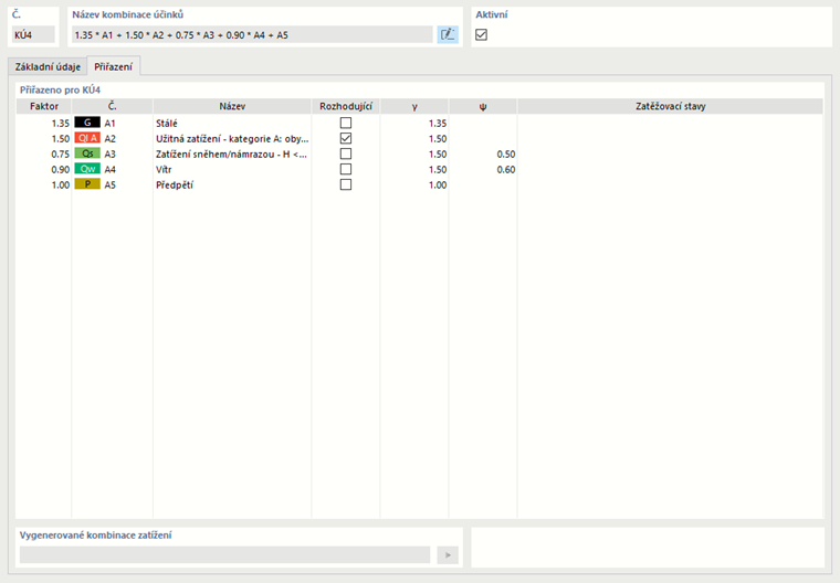 Přiřazení účinků pro kombinace účinků