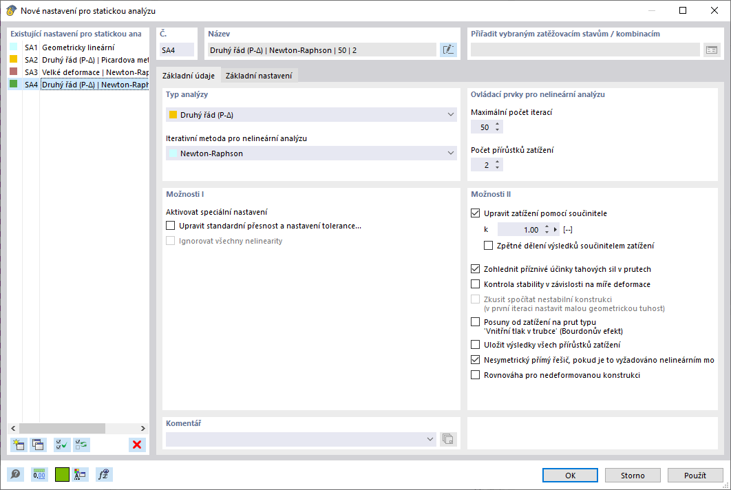 Dialog "Nové nastavení statické analýzy"