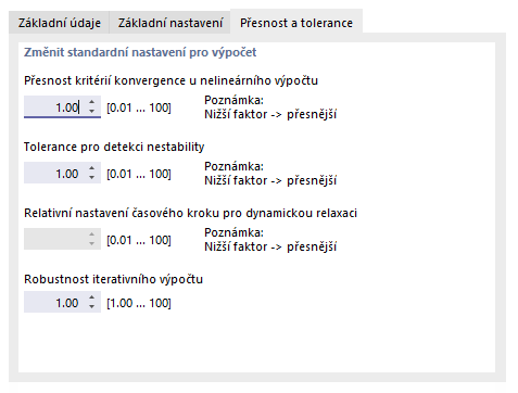 Úprava přesnosti a tolerance pro výpočet