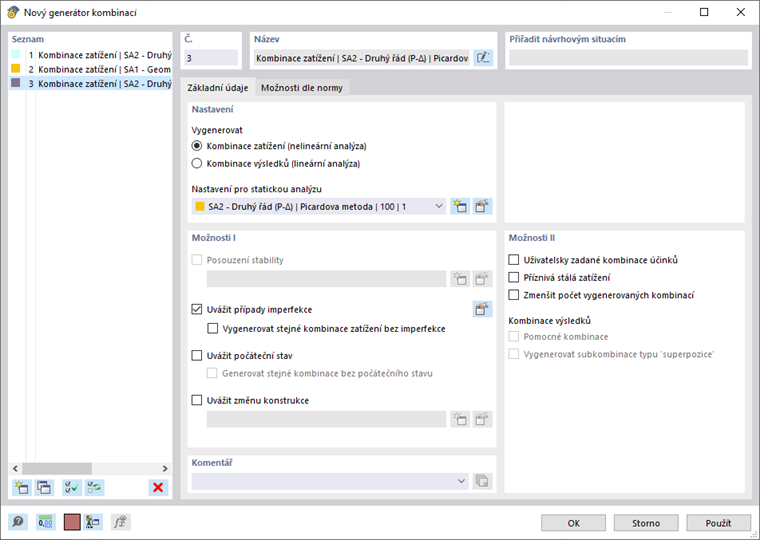 Dialog "Nový generátor kombinací"