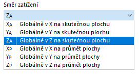 Výběr směru zatížení pro globálně působící zatížení