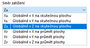 Výběr směru zatížení pro globálně působící zatížení