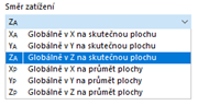 Výběr směru zatížení pro globálně působící zatížení