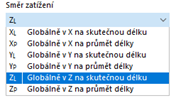 Výběr směru zatížení pro globálně působící zatížení