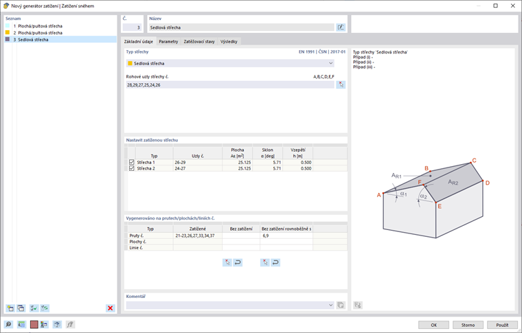 Dialog "Nový generátor zatížení" | Zatížení sněhem