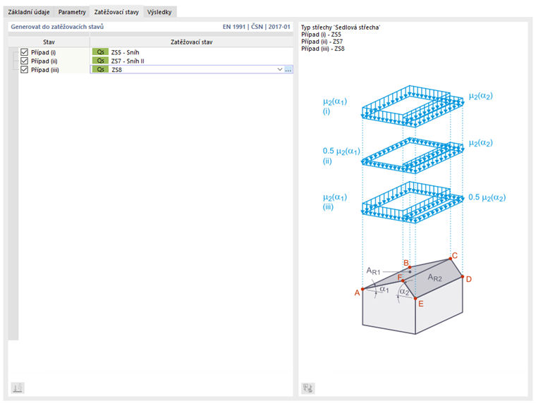 Zadání zatěžovacích stavů