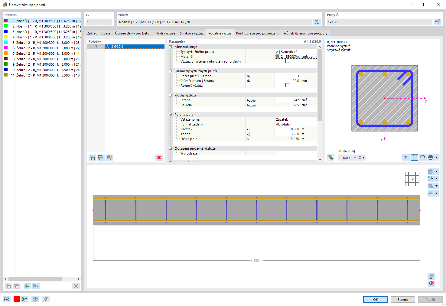 Definice zástupců prutů pro posouzení betonu