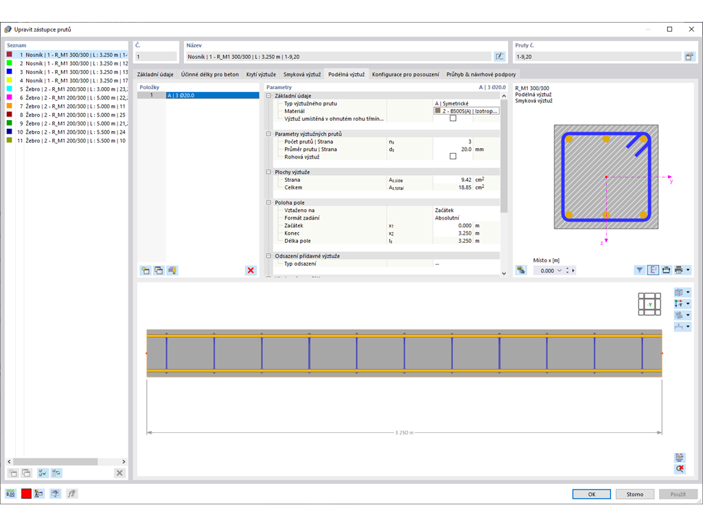 Definice zástupců prutů pro posouzení betonu