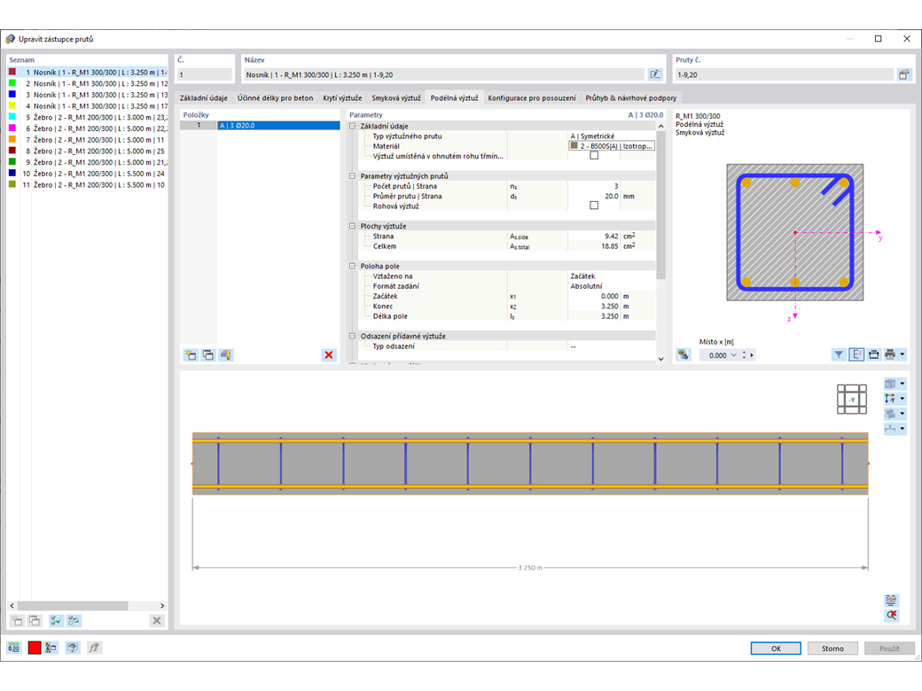 Definice zástupců prutů pro posouzení betonu
