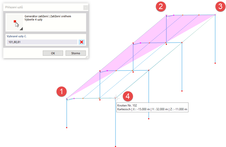Zadání uzlů roviny střechy