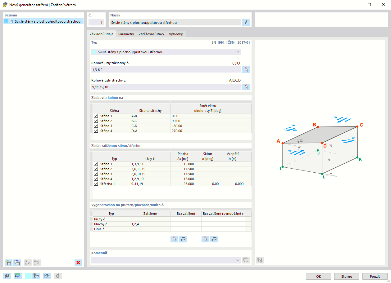 Dialog "Nový generátor zatížení" | Zatížení větrem