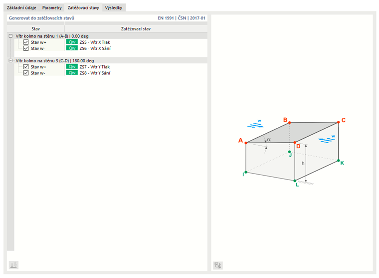 Zadání zatěžovacích stavů