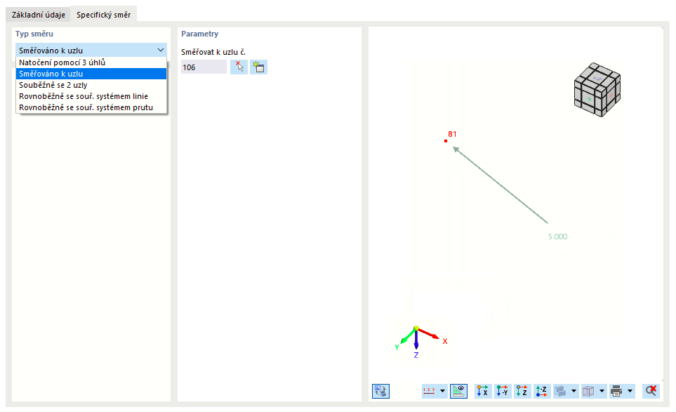 Zadání určitého směru zatížení
