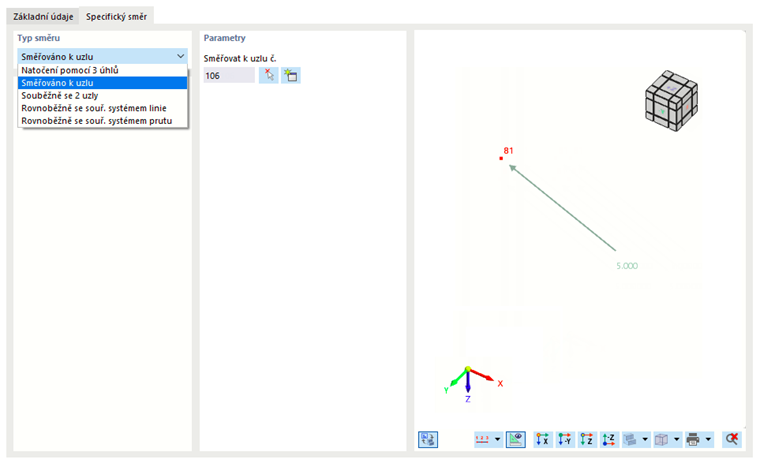 Zadání určitého směru zatížení