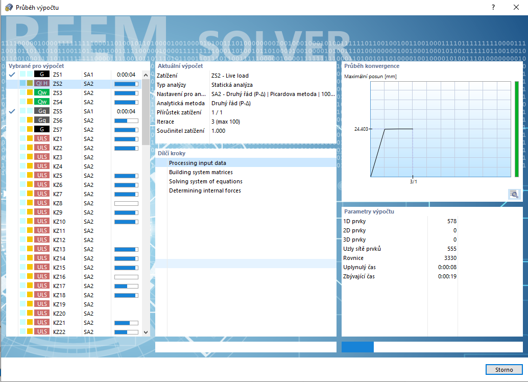 Paralelní výpočet kombinací zatížení
