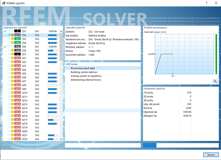 Paralelní výpočet kombinací zatížení