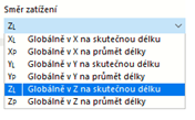 Výběr směru zatížení pro globálně působící zatížení