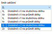 Výběr směru zatížení pro globálně působící zatížení