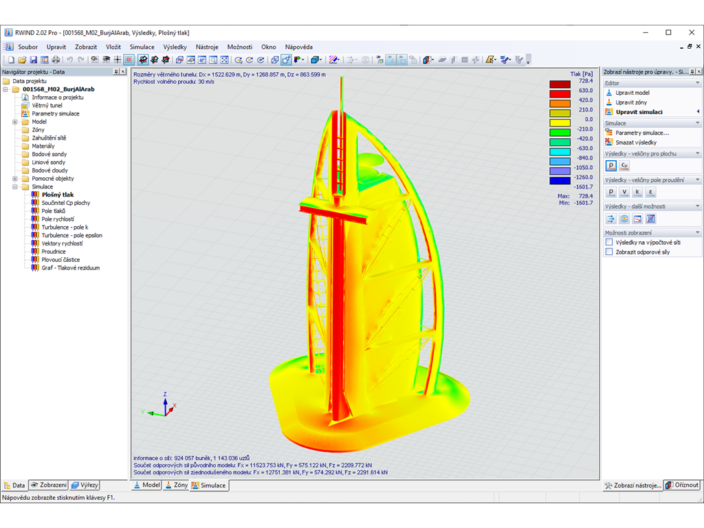 Plošné tlaky v programu RWIND pro přenos do programu RFEM