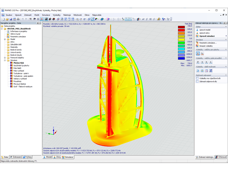 Plošné tlaky v programu RWIND pro přenos do programu RFEM