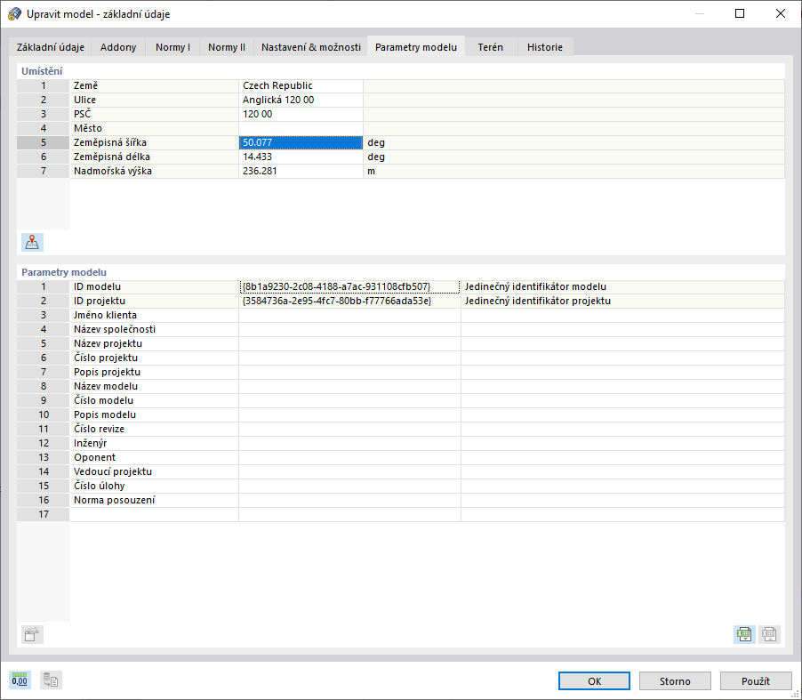 Globální parametry modelu
