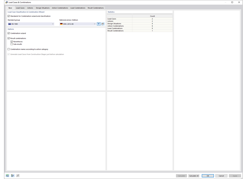 Dialog generátoru kombinací