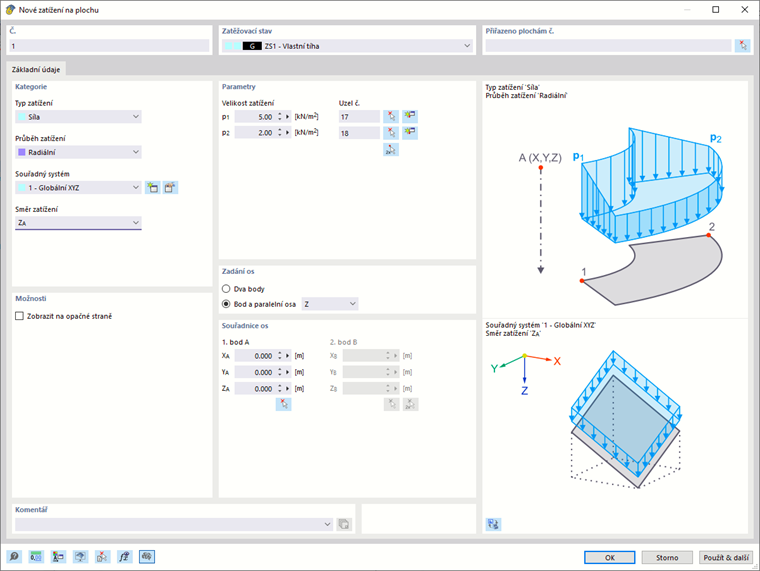 Dialog ' Nová sada ploch pro zatížení '