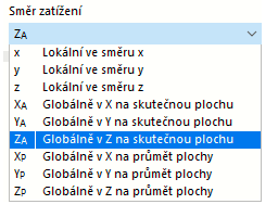 Výběr směru zatížení