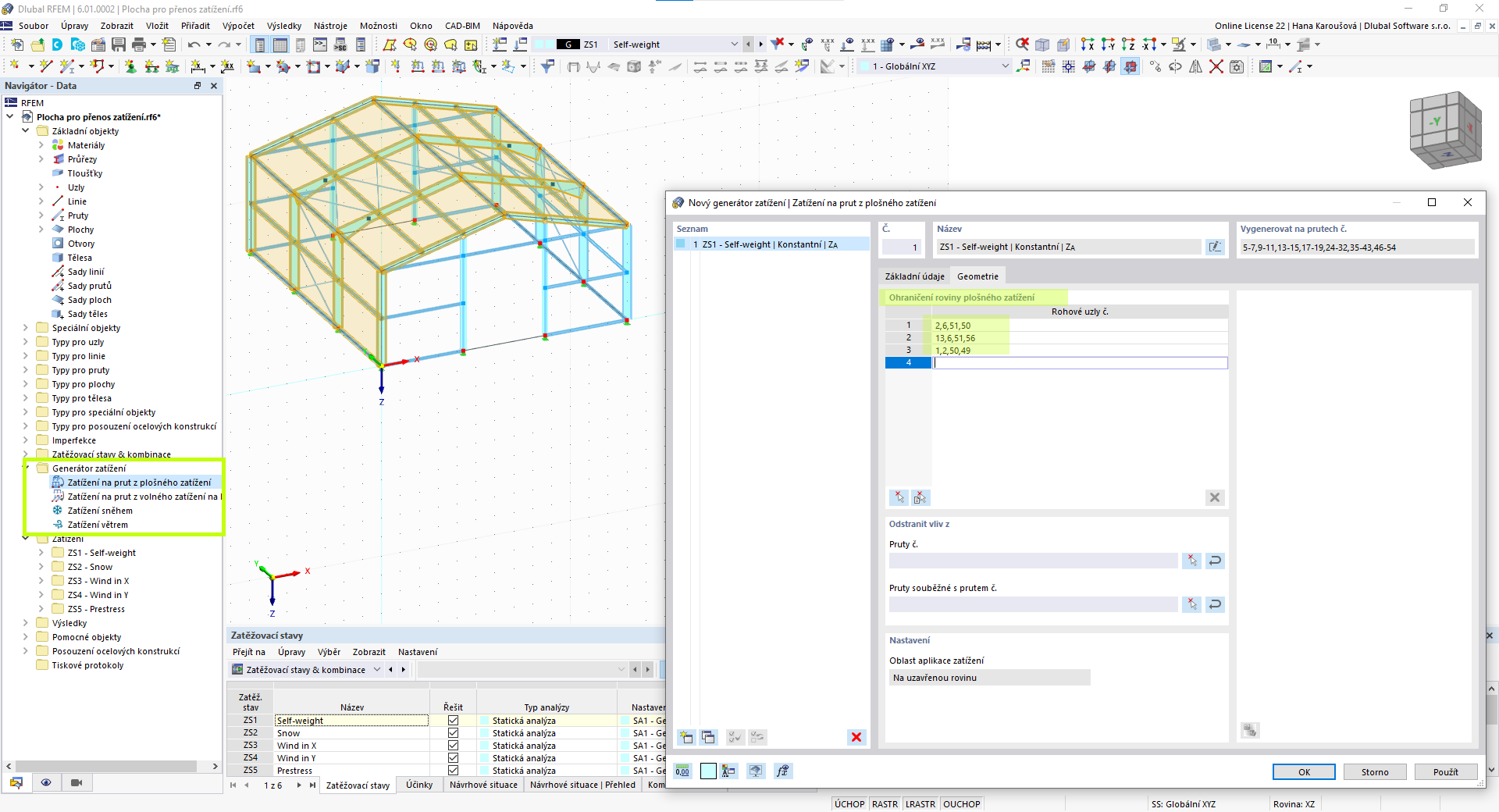 Generátory zatížení v programu RFEM 6