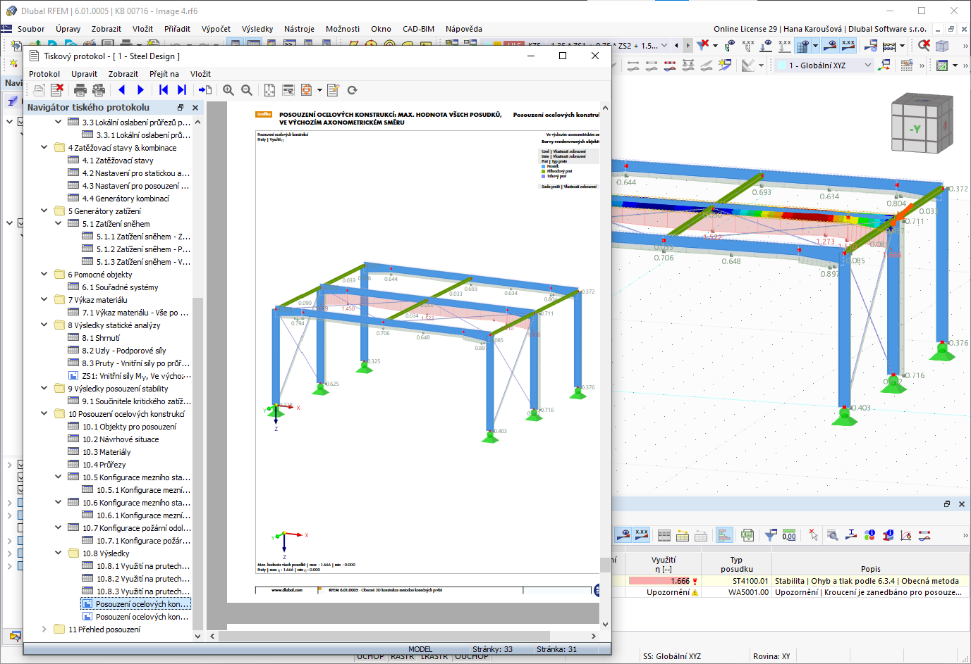 Souběžná práce v programu a tiskovém protokolu v programu RFEM 6