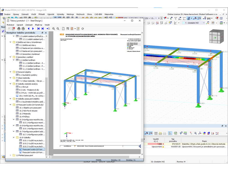 Souběžná práce v programu a tiskovém protokolu v programu RFEM 6