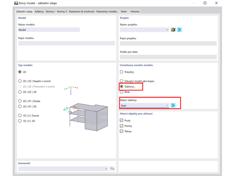 FAQ 005109 | Jak mohu urychlit práci v programech RSTAB 9 a RFEM 6 při vytváření nového souboru?