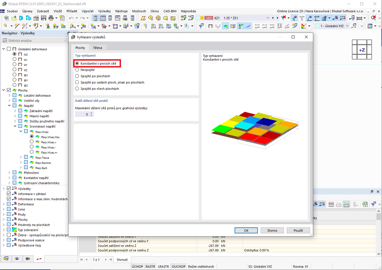 FAQ 005122 | Kde mohu v programu RFEM 6 nastavit, aby vyšla napětí uvnitř prvků sítě konstantní?