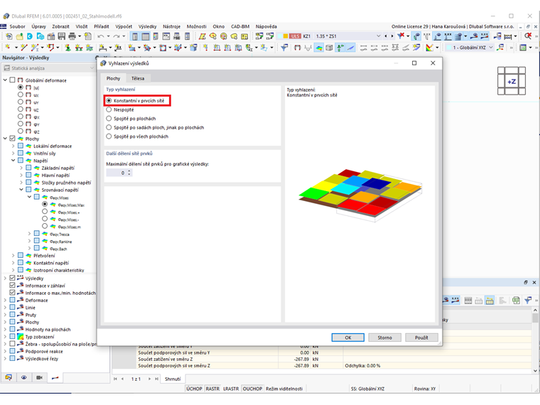 FAQ 005122 | Kde mohu v programu RFEM 6 nastavit, aby vyšla napětí uvnitř prvků sítě konstantní?