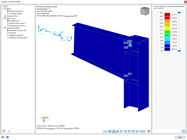 Výsledky v ocelovém přípoji