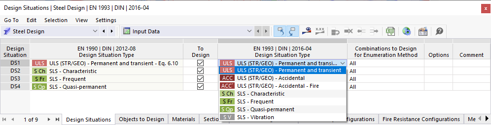 Přiřazení typu návrhové situace pro posouzení oceli podle EN 1993