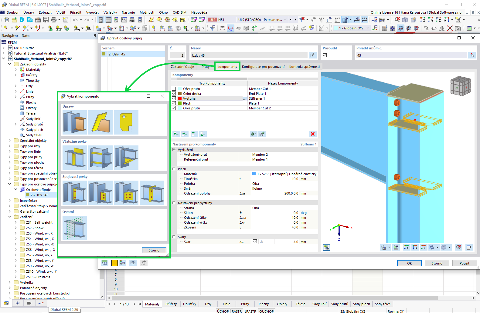 Vytvoření ocelového přípoje