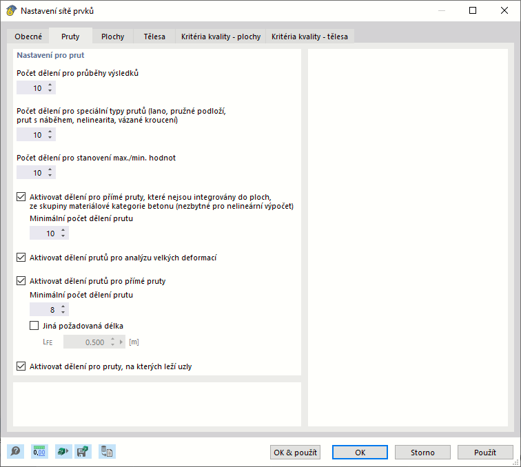 Dialog "Nastavení sítě", záložka "Pruty"